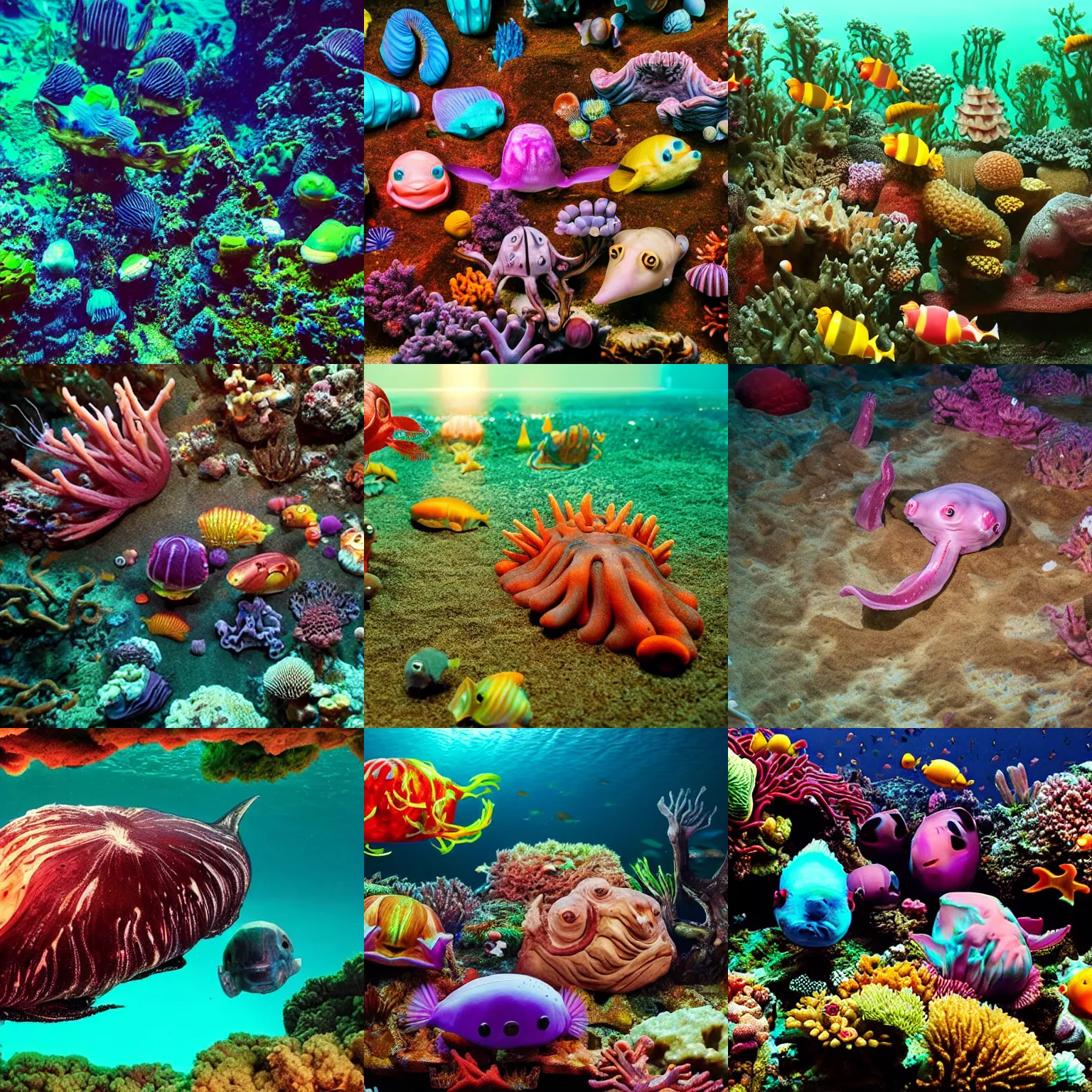 Prompt: <photo highQuality lighting=great>Incredible Deep Sea Creatures on Land</photo>