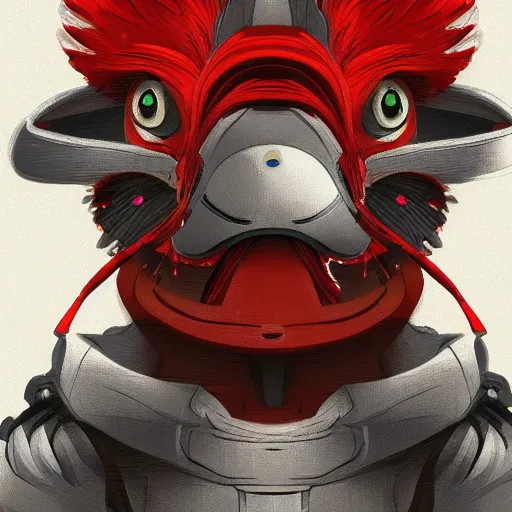 Image similar to a portrait of a intricate robotic rooster wearing a hoodie, artstation, illustration