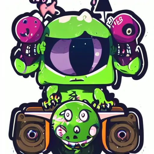 Image similar to cute monster skateboarding, sticker art, vector art, wlop, artgerm, deviantart cronobreaker, graffiti, skateboard art, beeple, @ cronobreak on twitter. com,