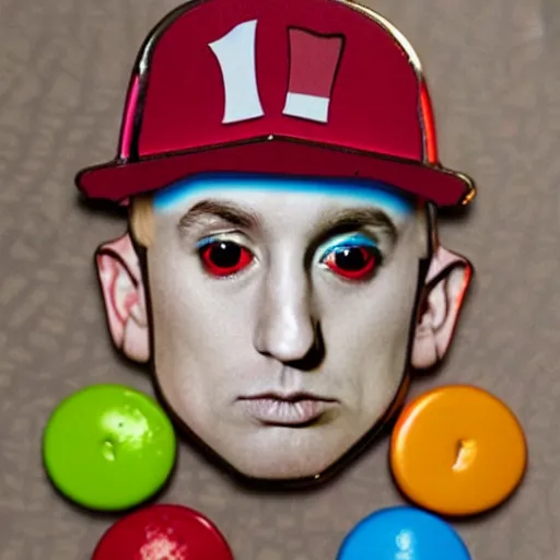 Prompt: a photo of m & m candies in the shape of eminem's face