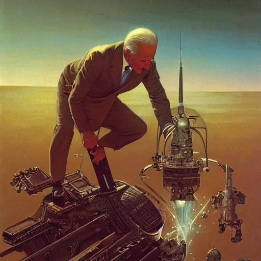 Image similar to joe biden creating the universe, by j. c. leyendecker and beksinski