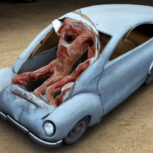 Prompt: A car made of flesh