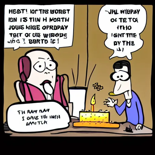 Prompt: the worst birthday ever. cartoon