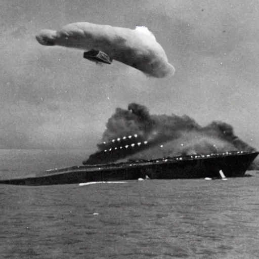 Prompt: an old ww2 photograph of a star destroyer crashing into earth