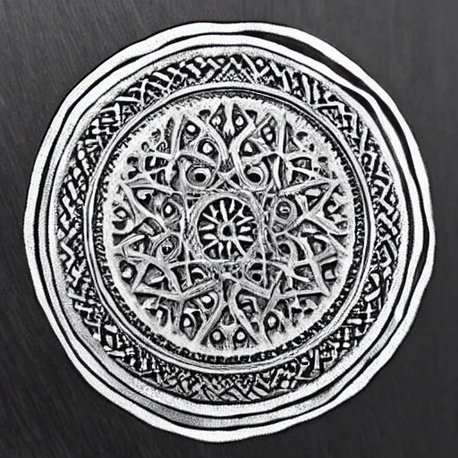 Image similar to intricate symbol etched into a medallion. Close up. Hyper realistic. High detail.