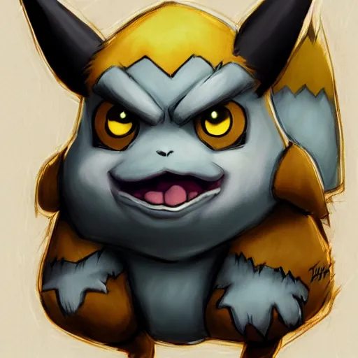 Image similar to A troll Pikachu, portrait artwork by World of Warcraft , arstation,