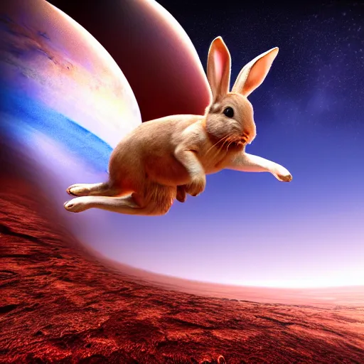 Image similar to bunny jump into a dimensional portal on mars, photorealistic, 4K