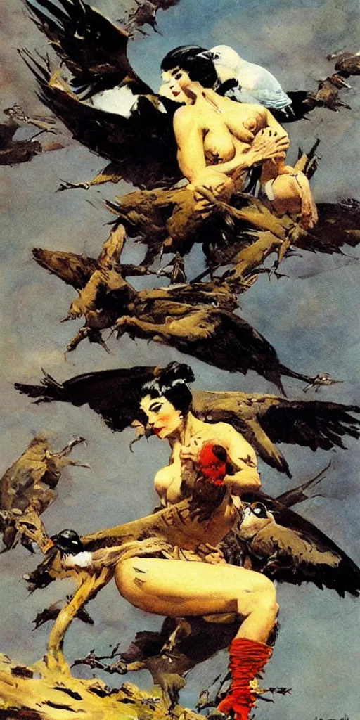 Prompt: painting, frank frazetta, birds