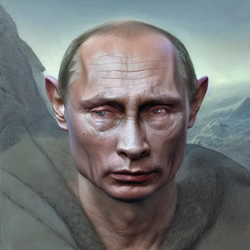 Image similar to vladimir putin, putin is bald prehistoric primate, reptiloid reptile alien eyes, toothless, horror macabre by donato giancola and greg rutkowski and wayne barlow and zdzisław beksinski, realistic face, digital art