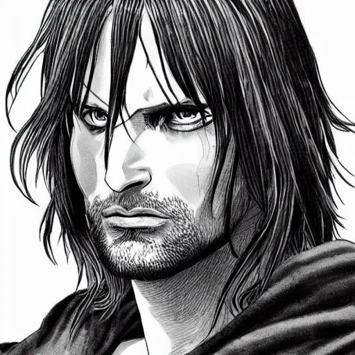 Image similar to aragorn in an anime world, incredibly detailed, ultra realistic