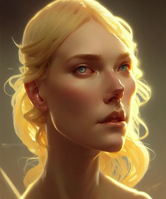 Image similar to gallent blonde girl portrait, sci-fi face, elegant, highly detailed, digital painting, artstation, concept art, smooth, sharp focus, illustration, art by artgermnd greg rutkowski and alphonse mucha