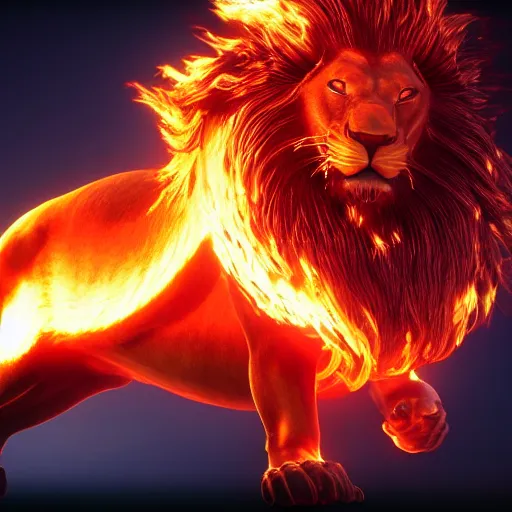 Image similar to fire lion, flaming, detail, unreal engine, cinematic