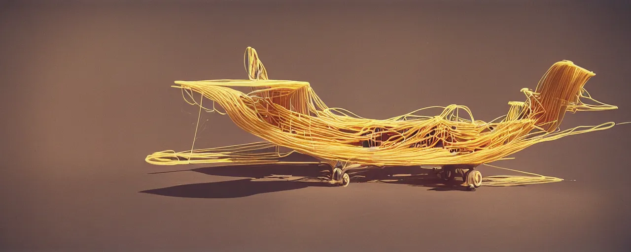 Image similar to an airplane made out of spaghetti, canon 5 0 mm, cinematic lighting, photography, retro, film, kodachrome