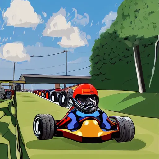 Image similar to Go-Kart race to the death, cell shaded, digital art