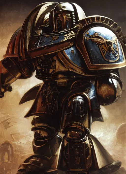 Image similar to metallic astartes horus heresy space marine physically accurate, moody dynamic lighting, very very intricate, very very elegant, highly detailed, digital painting, artstation, HR GIGER, Hieronymus Bosch, Francis Bacon, concept art, smooth, very beautiful, sharp focus, illustration, art by artgerm and greg rutkowski and alphonse mucha