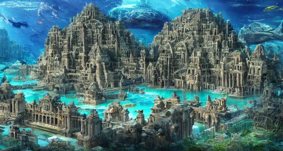 Prompt: a magnificent photo of the lost city of Atlantis, underwater, landscape, fully built buildings, hyper detailed, 4K