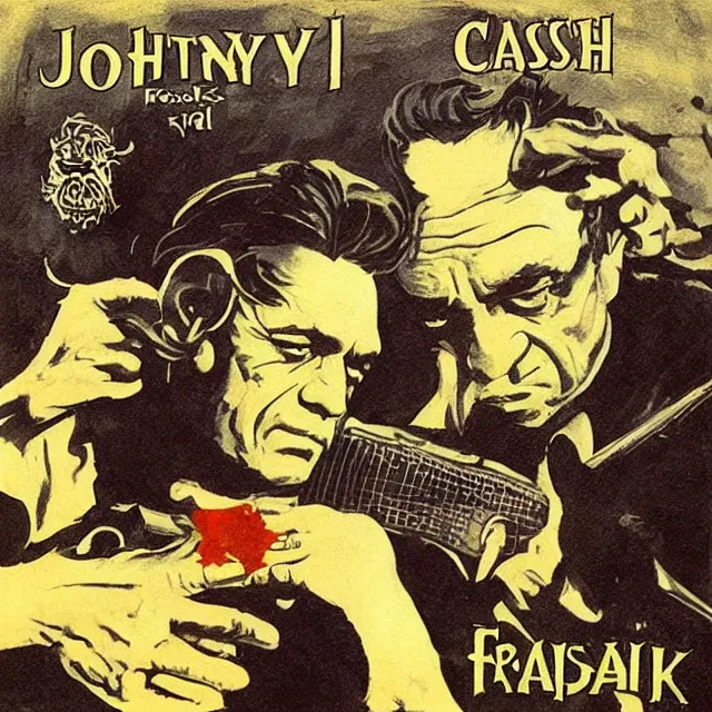 Image similar to album cover for Johnny Cash: The Snake Oil Tapes, album art by Frank Frazetta, snake oil album, snakes