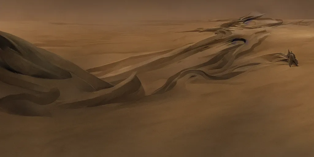 Image similar to dune composition idea concept art, denis villeneuve, greg fraiser