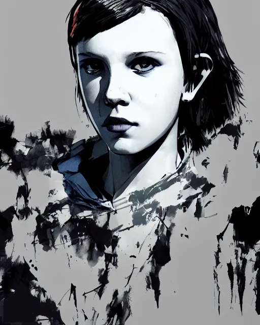 Image similar to millie bobby brown by yoji shinkawa, octane render