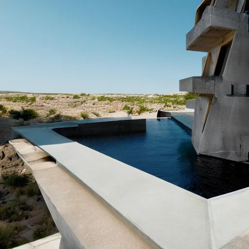 Image similar to brutalism habitat 6 7 building in the desert, biophilia mood, pool, garden, highly detailed, cinematic, photorealistic,