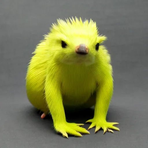 Image similar to cartoonish green and yellow echidna