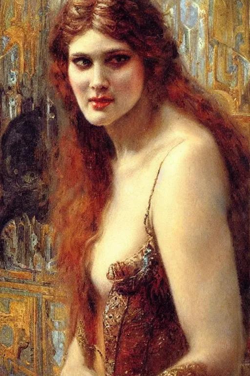 Image similar to portrait of ozymandius. art by gaston bussiere.