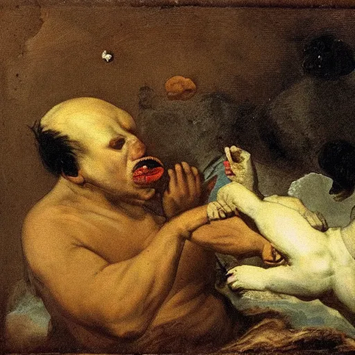 Prompt: saturn devouring his son by goya