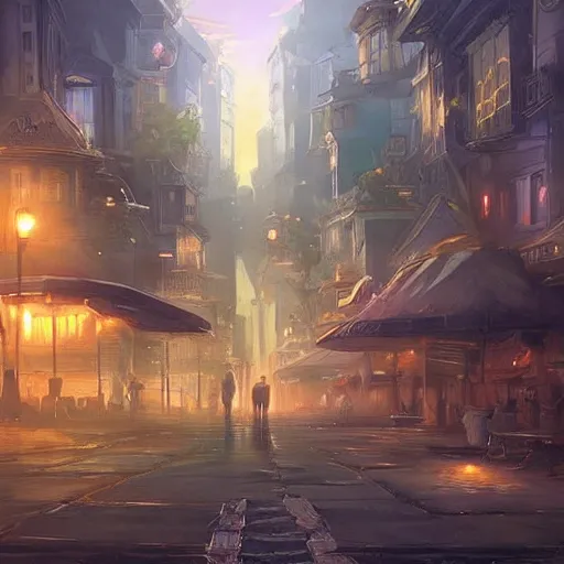 Image similar to Beautiful happy picturesque charming small sci-fi city in harmony with nature. Beautiful light. Nice colour scheme, soft warm colour. Beautiful detailed artistic digital painting by Vincent. (2022)