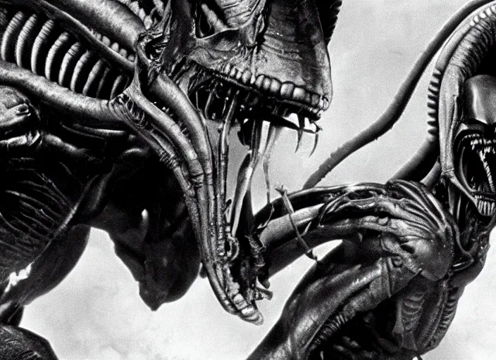 Image similar to Xenomorph in a still from the movie Destroy All Monsters (1968), high quality