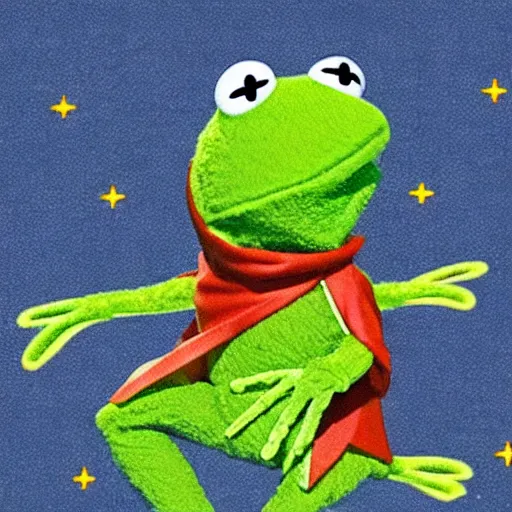 Prompt: “ kermit the frog as an attack ship, on fire off the shoulder of orion ”