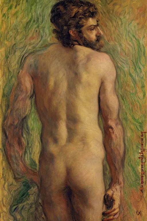 Prompt: attractive male, painting by gustave moreau, j. c. leyendecker, claude monet