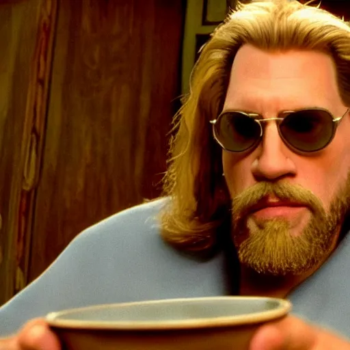 Image similar to Live Action Still of Jerma985 in The Big Lebowski, real life, hyperrealistic, ultra realistic, realistic, highly detailed, epic, HD quality, 8k resolution, body and headshot, film still