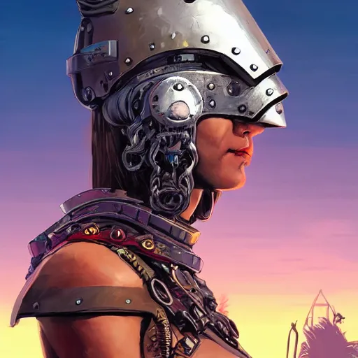 Image similar to cyberpunk viking helmet mask warrior goddess robot ninja fantasy, art gta 5 cover, official fanart behance hd artstation by jesper ejsing, by rhads, makoto shinkai and lois van baarle, ilya kuvshinov, ossdraws