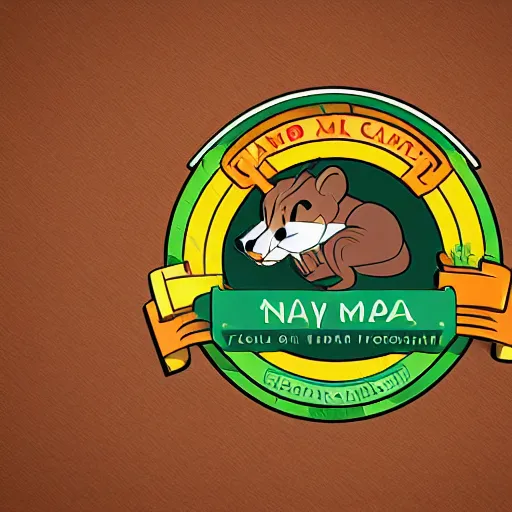 Image similar to logo for theme park involving anthropomorphic happy pine marten mascot, old disney cartoon style