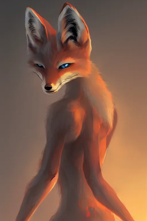 Image similar to a fox fursona, trending on artstation, by kawacy, furry art, digital art, cyberpunk, high quality, backlighting