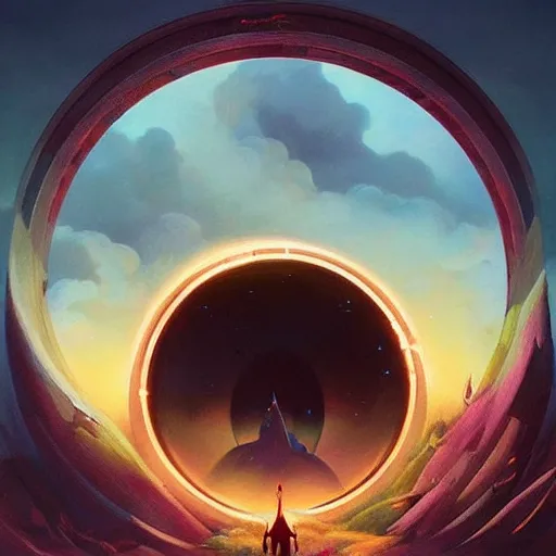 Prompt: highly detailed peter mohrbacher illustration of a stargate made of stone that forms a circle, cinematic view, epic sky