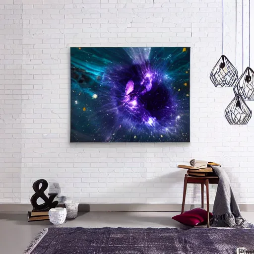 Image similar to realistic giant maine coon cat in space nebula art