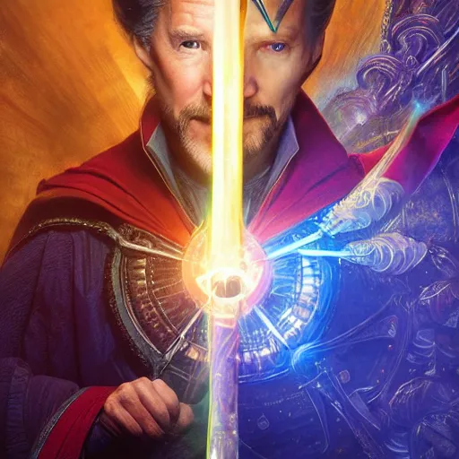 Image similar to joe biden as doctor strange, radiant light, caustics, heroic, bright iridescent light, by gaston bussiere, bayard wu, greg rutkowski, maxim verehin