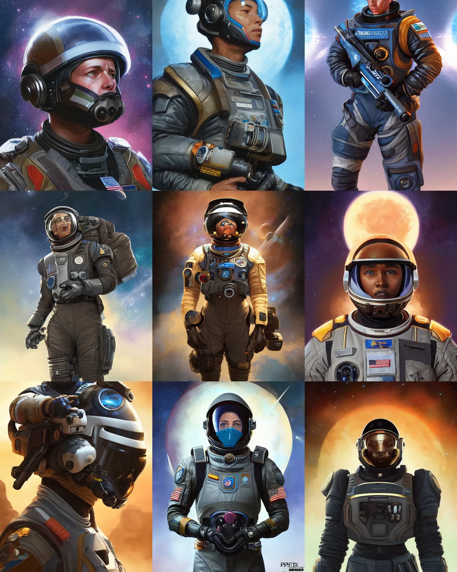 Prompt: Space Force Pilot Apex Legends character digital illustration portrait design by, Mark Brooks and Brad Kunkle detailed, gorgeous lighting, wide angle dynamic portrait