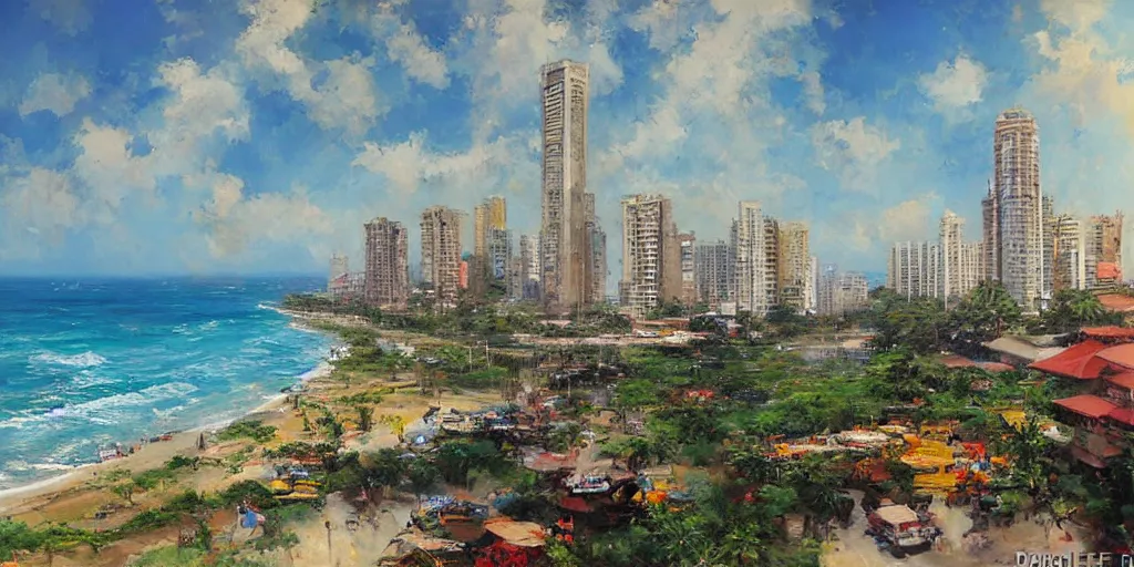 Image similar to colombo sri lanka cityscape, ocean, colombo world trade centre, art by Daniel F. Gerhartz