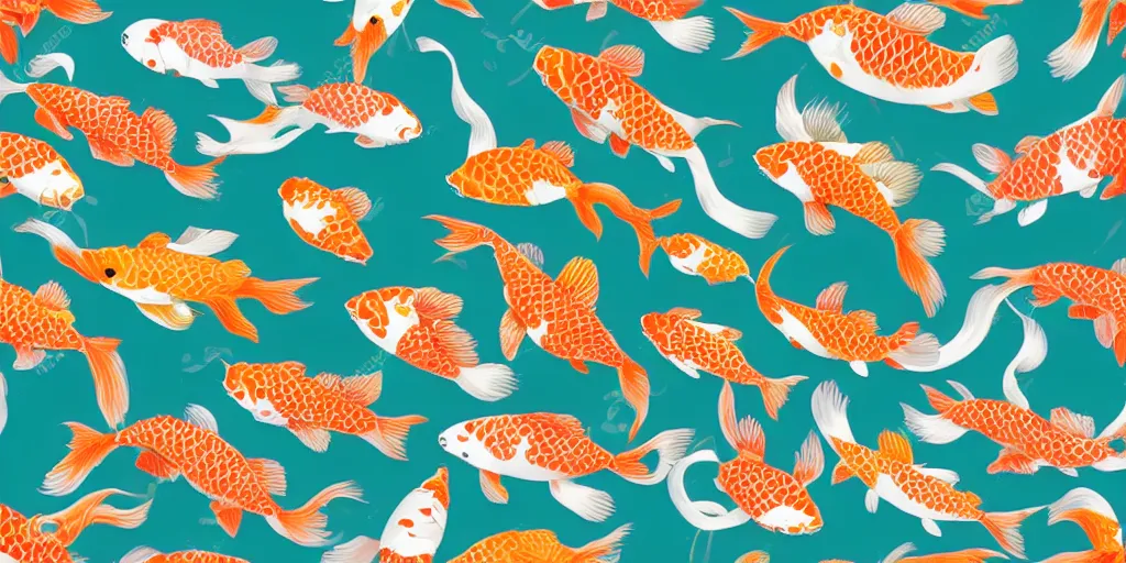 Prompt: repeating pattern of cute koi fishies