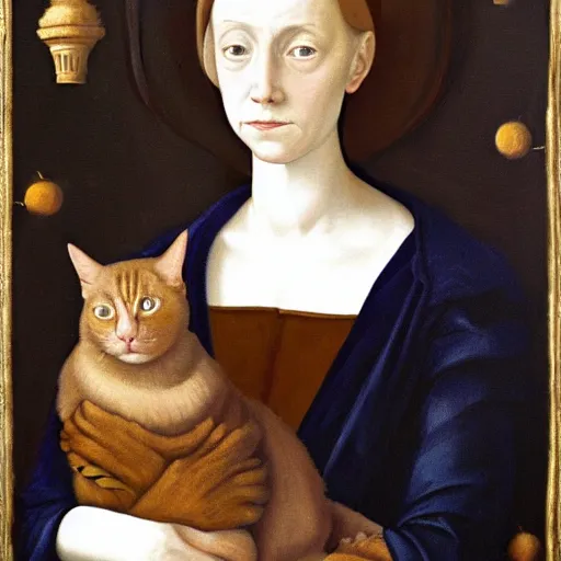 Prompt: an old painting of a woman in black holding a cat, a flemish baroque by piero di cosimo, reddit contest winner, international gothic, flemish baroque, dutch golden age, pre - raphaelite