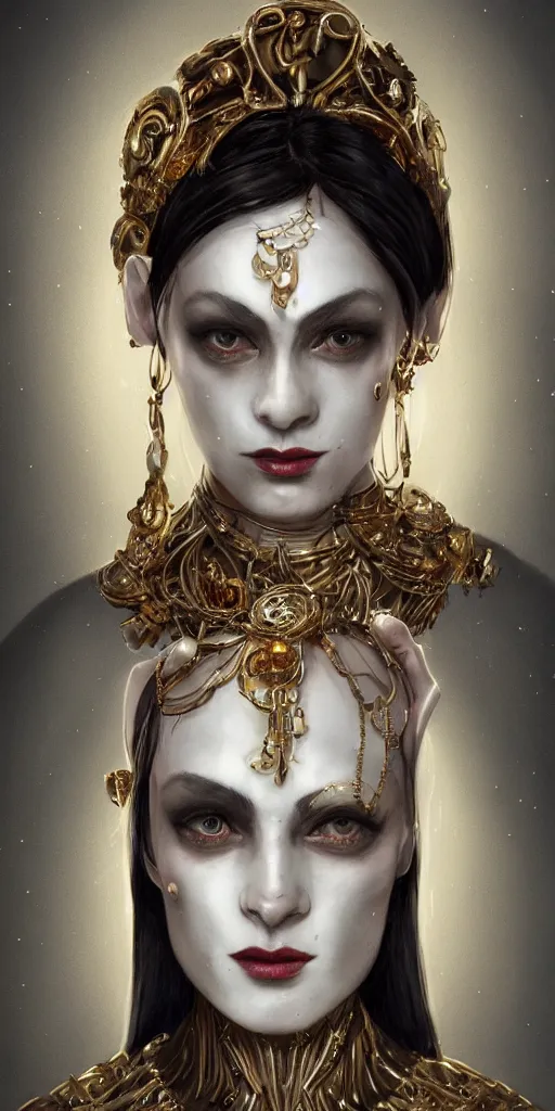 Prompt: realistic character concept, mime with lots of jewelry in the face, elegant pose, scifi, illustration, slender symmetrical face and body, artstation, cinematic lighting, hyperdetailed, cgsociety, 8 k, high resolution, charlie bowater, tom bagshaw, single face, insanely detailed and intricate, beautiful, elegant, golden ratio, dark fractal background, vfx, postprocessing