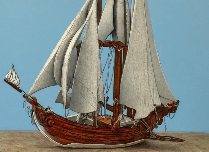 Prompt: sailing vessel, lowbrow, 3 - d, highly detailed, in the style of alexander jansson,