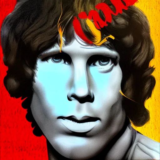 Image similar to Jim Morrison, The Doors, Detailed, Mixed Media, Cream paper, black, red, cyan, Digital Art. DeviantArt