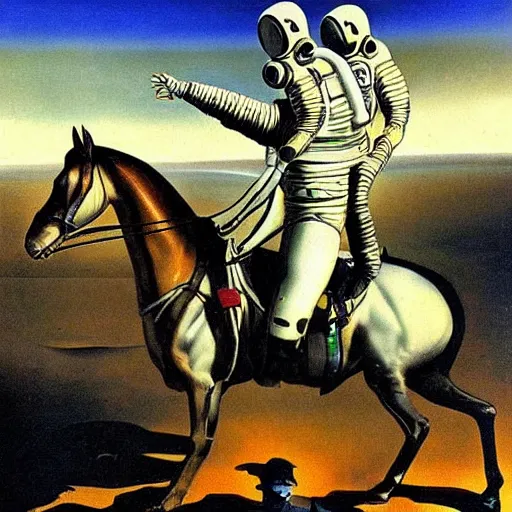 Image similar to a horse rides an astronaut, by dali