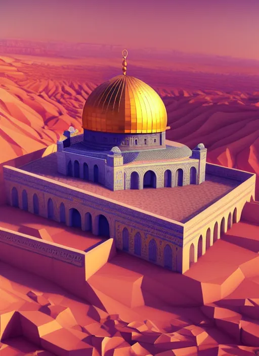 Image similar to a low poly isometric render of dome of the rock in the style of monument valley, intricate, elegant, smooth shading, soft lighting, illustration, simple, solid shapes, by magali villeneuve, jeremy lipkin and michael garmash, rob rey and kentaro miura style, octane render