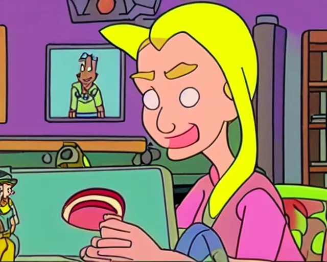 Image similar to helga pataki as a twitch streamer on hey arnold, 90's cartoon television still