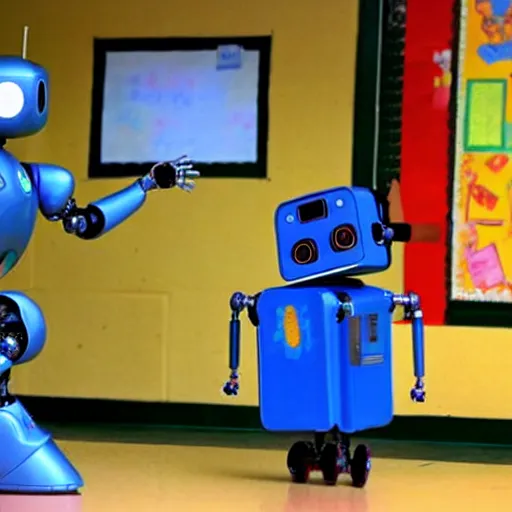 Image similar to a robot teaching kids in an elementary school, national geographic photography, 3 d