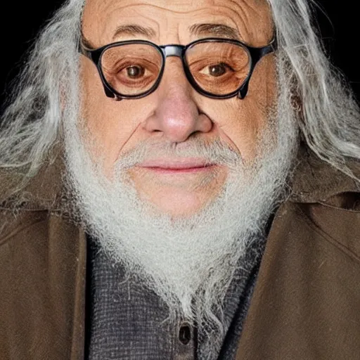 Image similar to danny devito starring as gandalf the white in the 2 0 2 4 lord of the rings movie, full body, hyper realistic, high quality, wide angle, always sunny in philadelphia